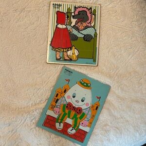 Playskool Vintage Children Wooden Puzzles Little Red Riding Hood Humpty Dumpty